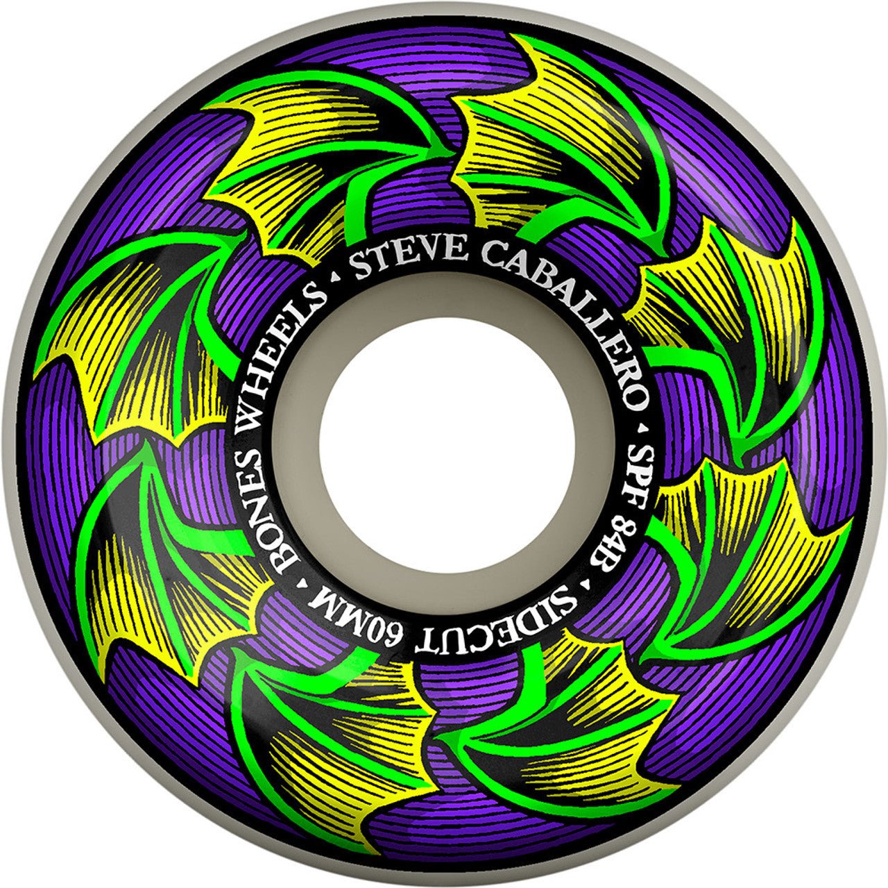 Bones Wheels Steve Caballero SPF V5 Sidecut Bat Wings White Skateboard Wheels - 60mm 84b (Set of 4) - Soul Performance Surf & Skate - Bones
