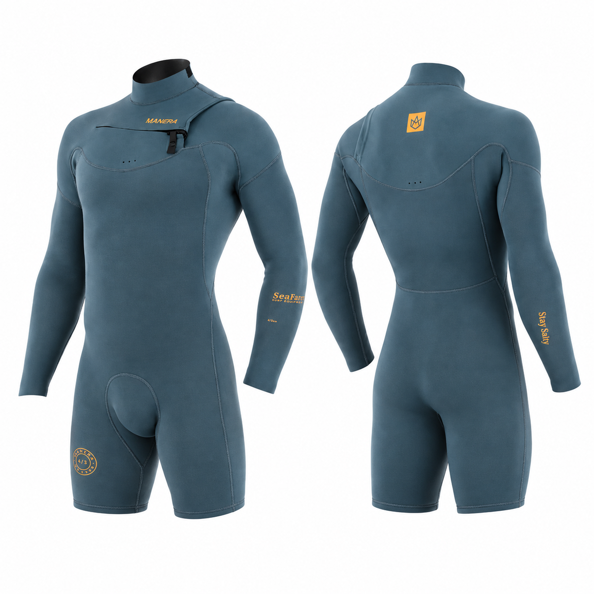 MEN SEAFARER HYBRID 3/2MM CHEST ZIP LONG SLEEVE SPRINGSUIT. COLOR: PEWTER